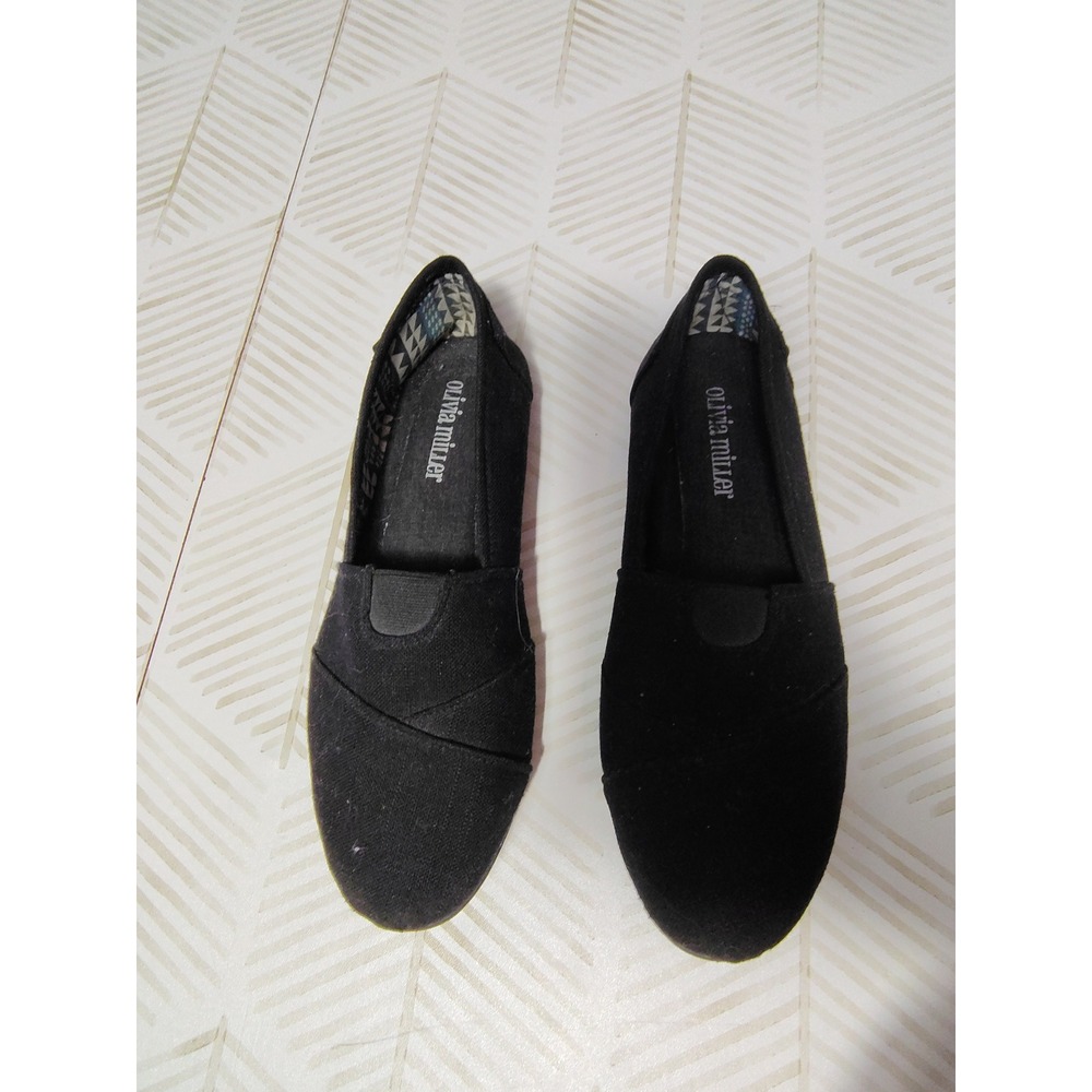 Olivia Miller Womens Black Canvas Alpargata Slip On Flats Shoes